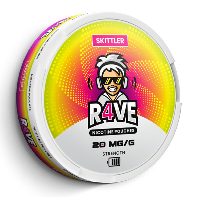 R4VE - Skittler 10mg - Tobacco-free snus, extra strong nicotine pouches (16mg). Best price in UK, UAE, EU