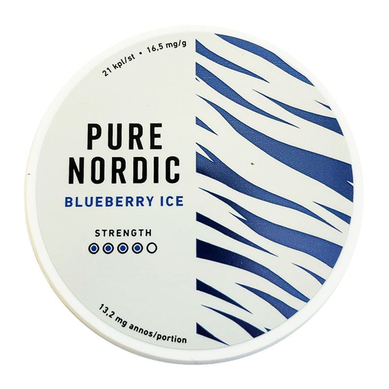 Pure Nordic - Mirtillo ghiacciato 13,2 mg - Tobacco-free snus, extra strong nicotine pouches (16mg). Best price in UK, UAE, EU