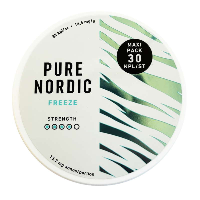 Pure Nordic - Freeze Maxi 13,2mg - Tobacco-free snus, extra strong nicotine pouches (16mg). Best price in UK, UAE, EU